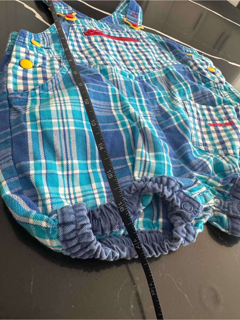 Vintage Gymboree Blue Plaid Overalls with Yellow Button Accents - Picture 6 of 8